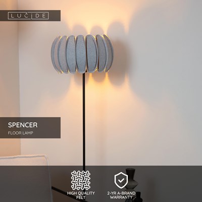 Lucide SPENCER - Floor lamp - Ø 40 cm - 1xE27 - Grey